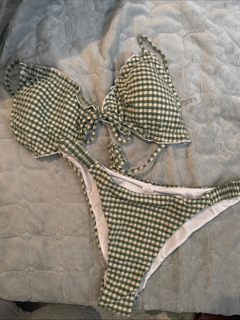Green Gingham Tie-Front Bikini Set
